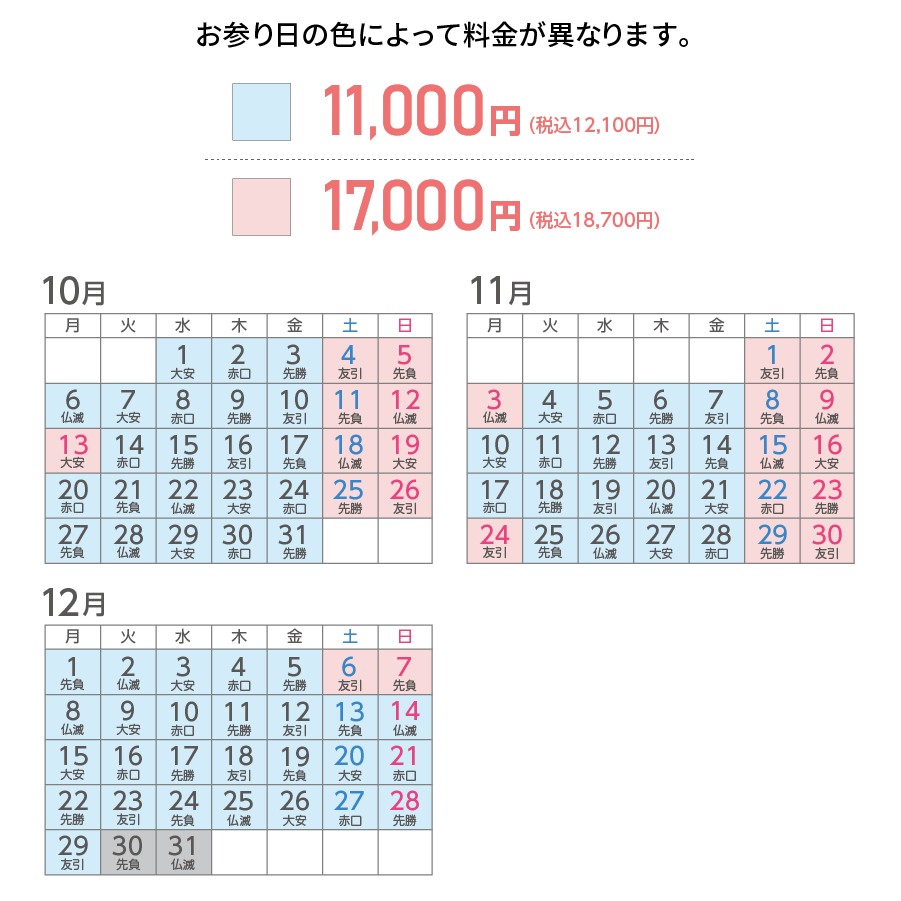 七五三お出かけ料金カレンダー
