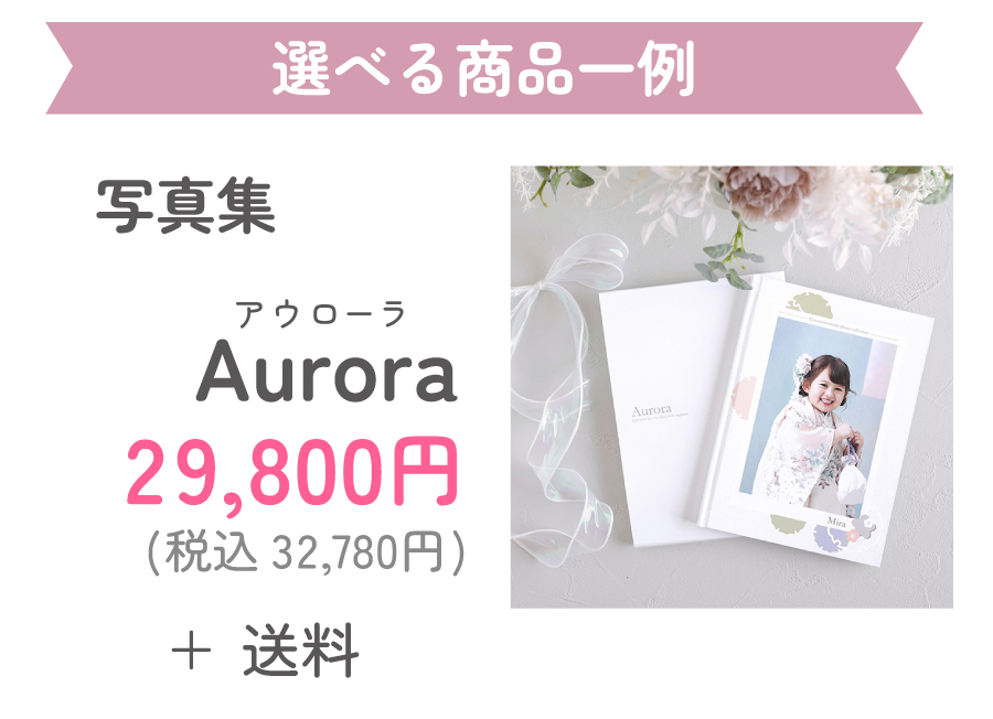 選べる商品一例:写真集 Aurora 29,800円(税込32,780円)+送料